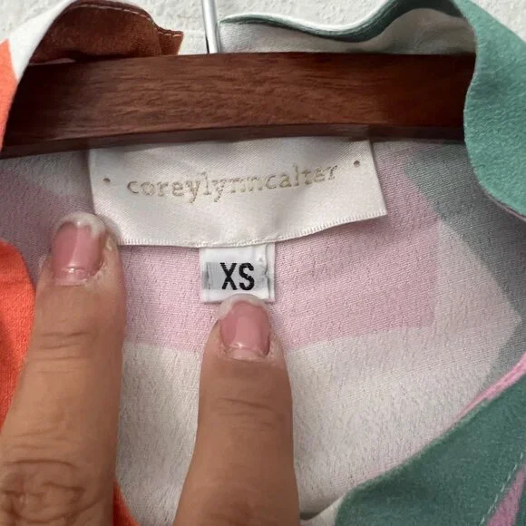 Anthro Corey Lynn Calter Soho Geometric Print Midi Ruffle Shirt Dress Size XS - Picture 5 of 9